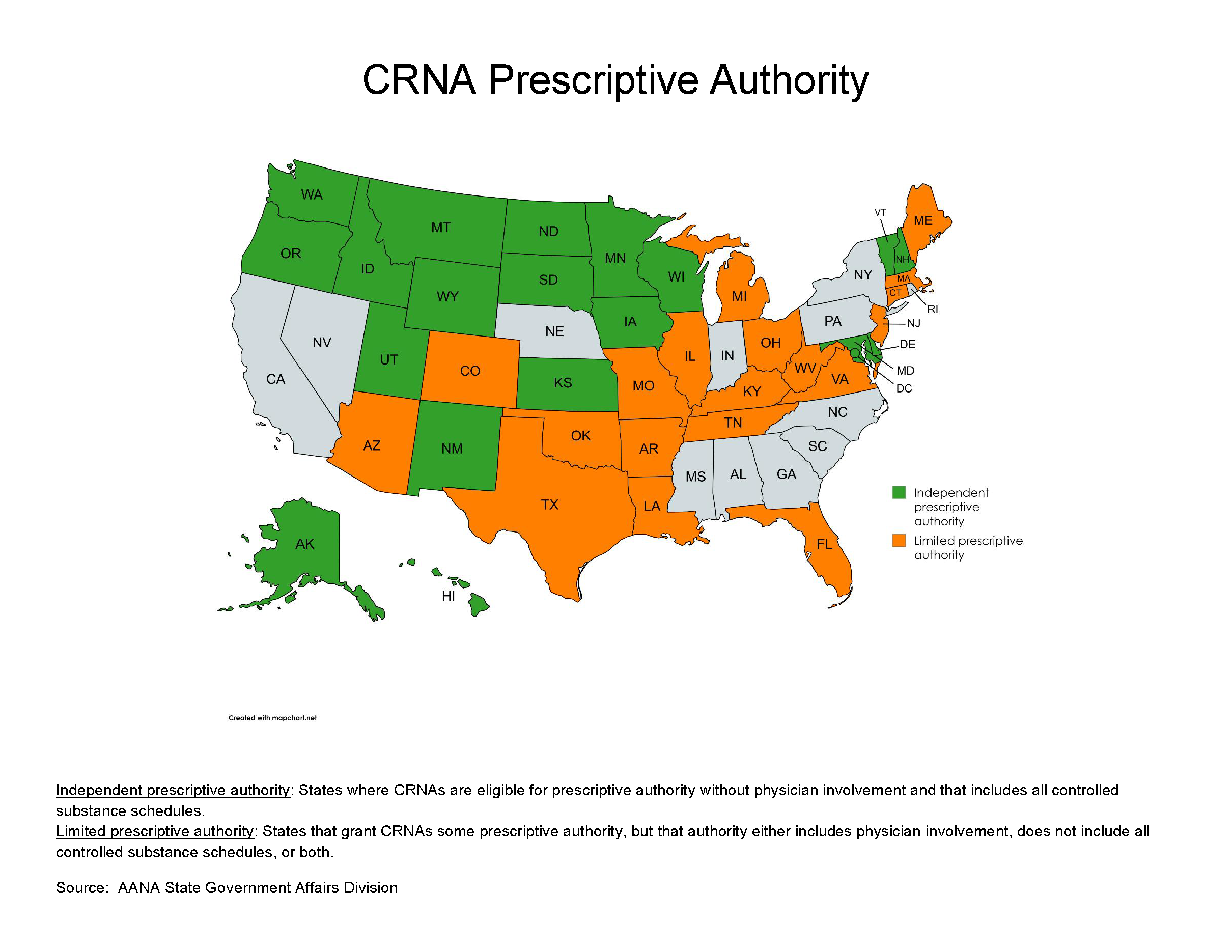 CRNA Prescriptive Authority Map